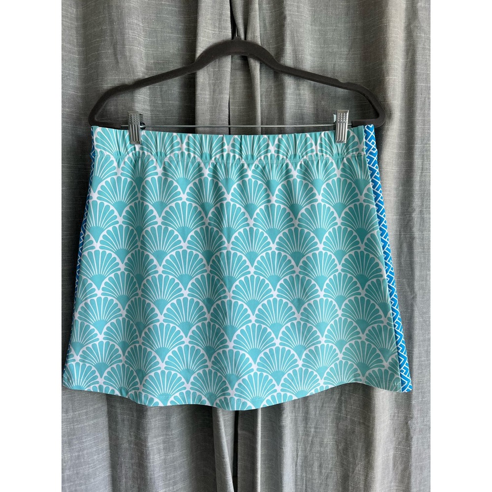 J. McLaughlin Blue Pattern Skirt w/ Built-in Shorts | Womens Size L | Like-New